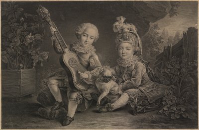 遊んでいる幼い子供たち、パリ、1775年頃（彫刻） 作： Unbekannter Künstler