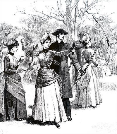 アーチェリーの練習をする若い女性たち 作： Unbekannt