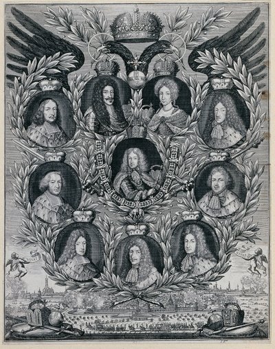 ヨーゼフ 1 世と両親、選帝侯 作： Unbekannter Stecher