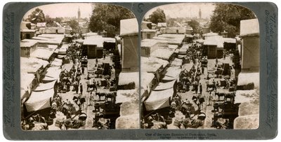 1900年代のシリアのダマスカスにあるオープンバザール。 作： Underwood and Underwood
