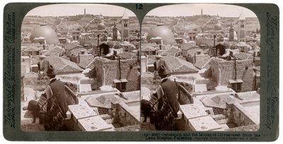 エルサレムとオリーブ山、パレスチナのラテンホスピス、1900年代の東側。 作： Underwood and Underwood