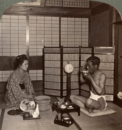 ホテル、広島、1904年の夏の夕食 作： Underwood and Underwood