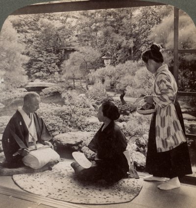 美術産業のリーダーである浪川Y氏の家の庭園、京都、1904 作： Underwood and Underwood