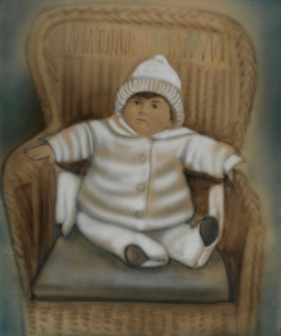 椅子に座る子供 作： 身元不明