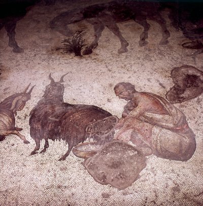 イスタンブールの大宮の床モザイクの詳細、ユスティンの治世、565-575年 作： Unknown