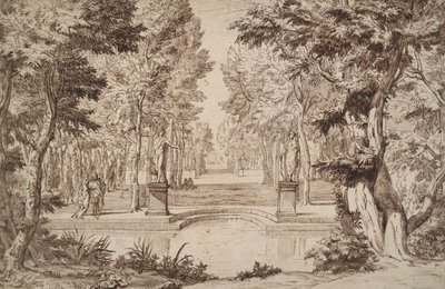 彫像とカップルがいる公園の想像図 作： Unknown