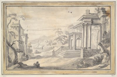 架空の別荘のあるイタリア風の風景 作： Unknown