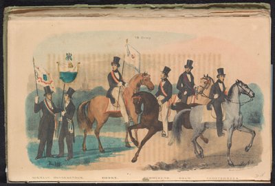 Alkmaar、Monnickendam、Hoorn、Purmerend、Edam、Grootebroek の儀仗兵の衣装と旗、1840～1842 年 VII. グループ (オブジェクトのタイトル) 作： Unknown