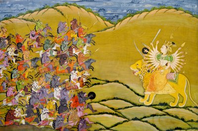 マーワー絵画：悪魔は女神ドゥルガー、rnMehrangarh Fort宮殿博物館、rnJodhpur、インド、ラージャスターン州との戦いの準備 作： Unknown