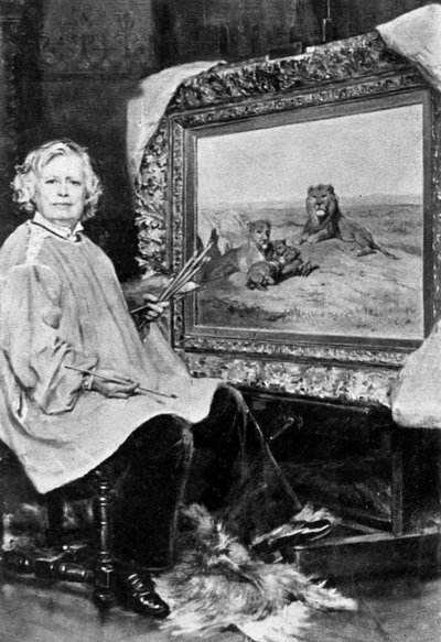 ローザボヌール（1822-1899）ライオンを表す彼女のキャンバスの前にいるフランスの野生動物の画家c。 1875 作： Unknown