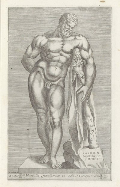 ヘラクレスの彫刻 ヘラクレス・ファルネーゼ ファルネシア宮殿のヘラクレス像 (オブジェクトのタイトル) ローマのアンティーク彫刻（シリーズタイトル） 公共の場所で見られるローマ市の古代の彫像のアイコン (シリーズ タイトル) 作： Unknown