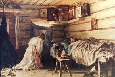 病人の夫、ヴァシリーマキシモフによる絵画、1881年。 作： Unknown
