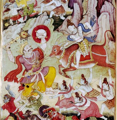悪魔アンドハカを滅ぼすシヴァ、ハリヴァムサ写本、ムグル、1590年頃 作： Unknown