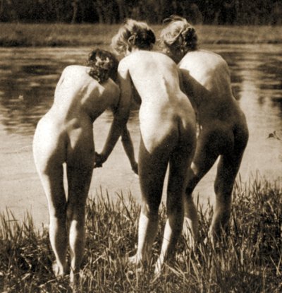 Three Graces、Female Nude Trio、c.1900（セピア写真） 作： Unknown