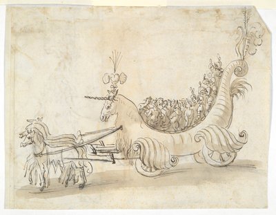 2つの衣装研究（直腸）; ユニコーンの形をした戦車 (裏面) 作： Unknown