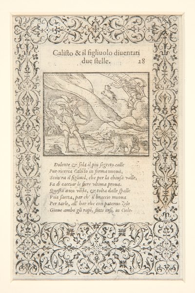 a) カリストがジュノに殴られて熊に姿を変えた。 裏面: b) カリストと彼女の息子が二つ星になる 作： Unknown