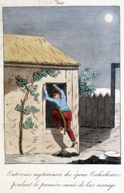 1811年、結婚1年目のツェルケッセン夫妻の謎のインタビューを描いた図（アジア）。 作： Unknown artist