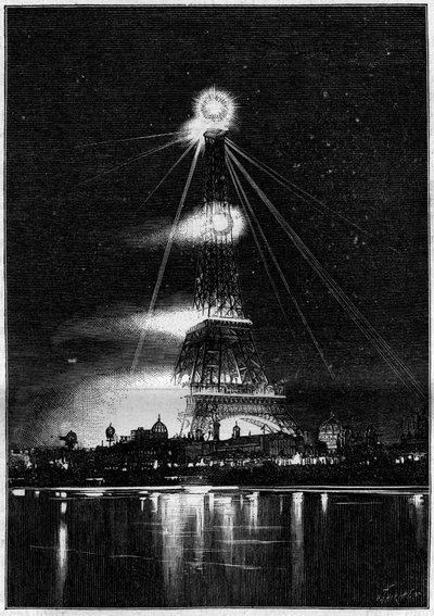 1889年万国博覧会：エッフェル塔がベンガルの炎に焼かれたのは、開会の夜、5月6日。 作： Unknown artist