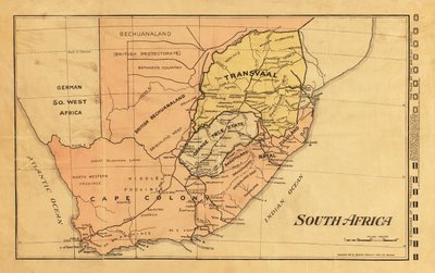 1899 年の第二次ボーア戦争中の南アフリカの地図 (カラー彫刻) 作： Unknown artist