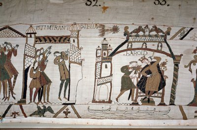 32：彗星の出現、33：ハロルド2世に警告する使者（1022年〜1066年） - 「マチルド王妃の刺繍」として知られるバイユーのタペストリー 作： Unknown artist
