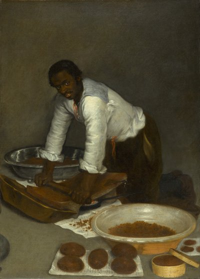 チョコレートをこする男、1680～1780年頃（キャンバスに油彩） 作： Unknown artist