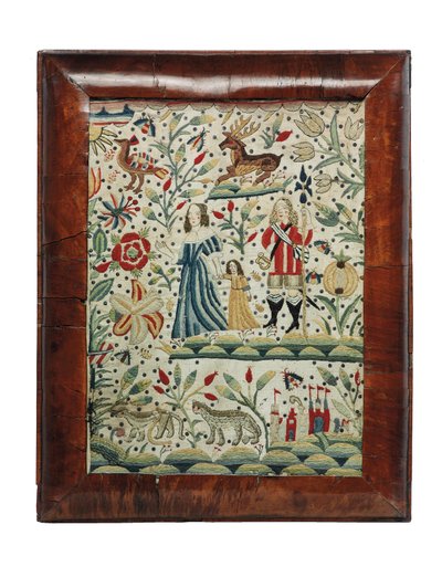 ウィリアム＆メアリーの裁縫写真、1690年頃（リネンとウール） 作： Unknown artist