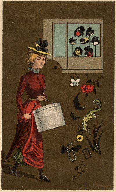 帽子箱を運ぶブルジョワの女性 無名のクロモリトグラフ 19世紀後半 作： Unknown artist