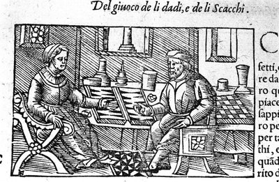 サイコロを振るカップル。オラウス・マグヌスの "Historia de gentis septemtrionalis "の後に描かれたもので、1560年にローマで制作されました。 作： Unknown artist