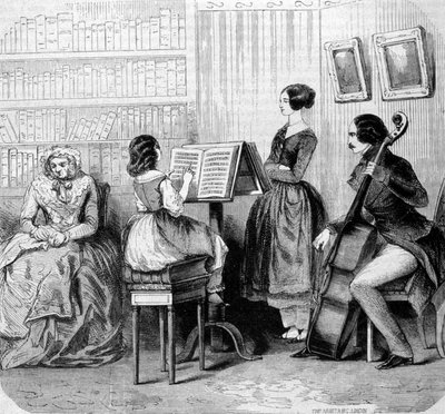 ファミリーコンサート（1860年頃の彫刻）。 作： Unknown artist