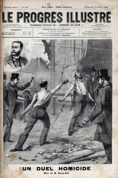 殺人の決闘-1895年3月1日、それまで良き仲間であったフランス・アフリカ委員会の2人のメンバー、アルフレッド・ル・シャトリエとイポリット・ペルシェ（通称ハリー・アリス）の間でスピ-ドによる決闘が行われ、この 作： Unknown artist