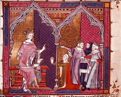 正義を行う王 ミニチュア 「Justiniani in Fortiatum」より 14世紀 スペイン・エスコリアル修道院王立図書館蔵 作： Unknown artist