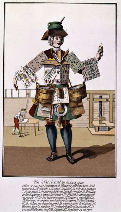 トランプのメーカー。17〜18世紀に描かれた「The Playing Cards」の後に描かれた版画。 作： Unknown artist