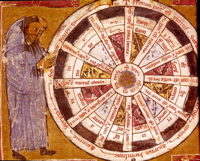 修道生活の車輪の近くにいる修道士 ミニチュア Hugo de Sancto Victore (Hugh of St. Victor) (ca. 1096- 1141) 12世紀 CremonaのBiblioteca Governativaの「作品」より 作： Unknown artist