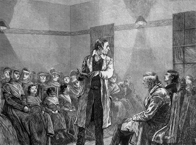 アメリカのシェーカーやクエーカーがテキストを読んでいる様子 作： Unknown artist