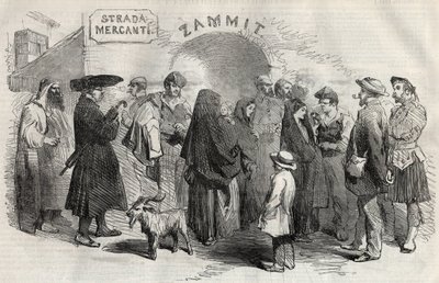 1857年、マルタ島（Malta）のヴァレッタ（Valletta）の通り。 作： Unknown artist