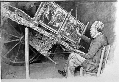 シチリアの伝統的な戦車の絵師。19世紀のエングレービング 作： Unknown artist