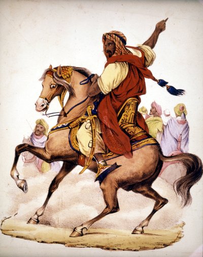 アブド・エル・カダー（Abd El-Kader）（1807 - 1883）、アルジェリアのアラブ首長。19世紀のリトグラフ。 作： Unknown artist