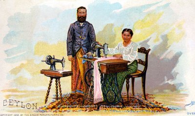 セイロン（現在のスリランカ）のシンガー社のミシンの広告。1892 作： Unknown artist