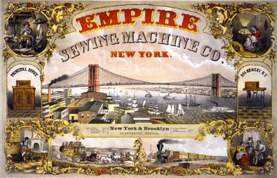 ミシン「Empire Sewing Machine, New York」の広告、1870年頃。 作： Unknown artist