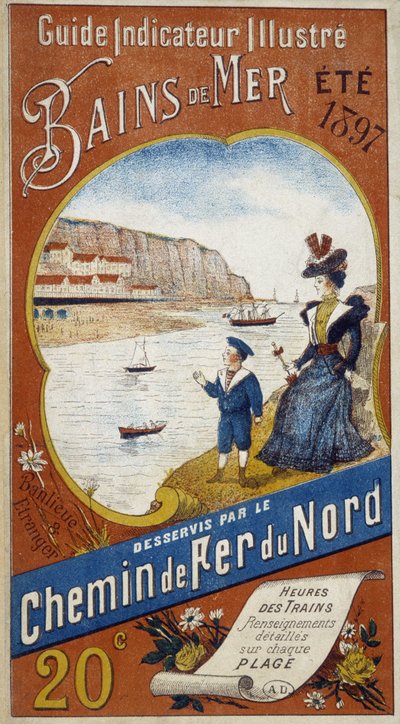 1897年夏、北国鉄道が提供したインジケータ・ガイド・イラストレーションの海水浴場の広告ポスター 作： Unknown artist