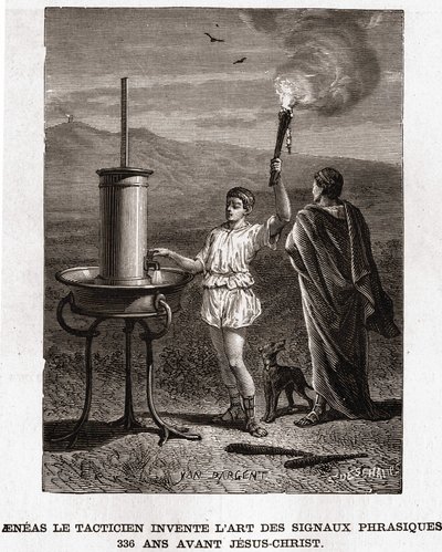 戦術家アネアスがフレーズシグナルの技術を発明した、紀元前366年。19世紀の版画、ビアンケッティ・コレクション 作： Unknown artist