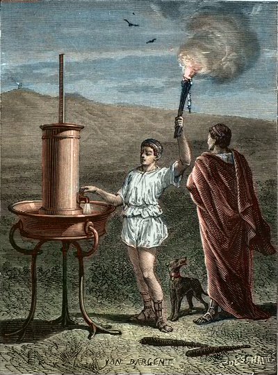 Aeneas Tacticus or the Tactician Invents Phased Signaling System 336BC - Enee le Taccien - Aeneas le tactician invents the art of phrasiques signals in 336 BC - Aeneas the Tacticianは、紀元前336年にフレシキブルな信号の技術を発明した。 作： Unknown artist