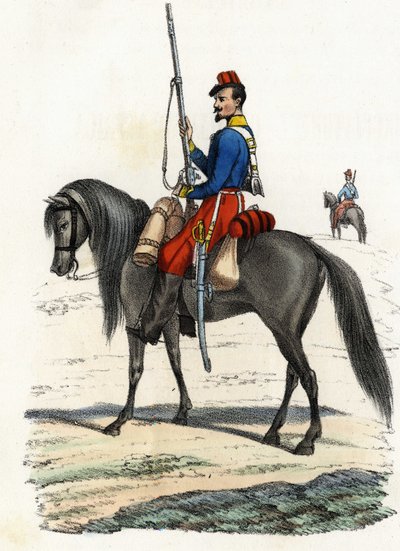 1831年に結成され、1832年にはアルジェリアに存在していた連隊で、馬に乗ったアフリカの狩猟者。Storia d