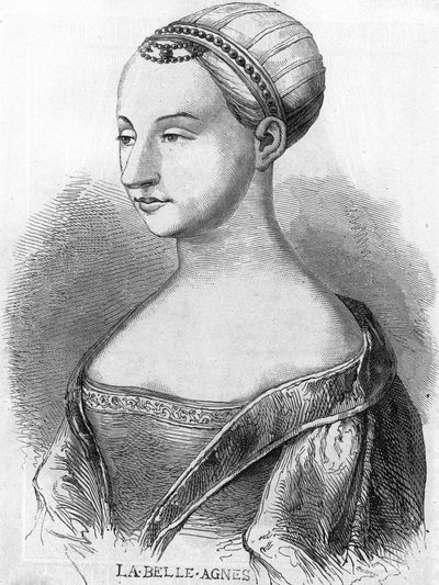 アグネス・ソレル（1422-1450）（ボーテ・シュル・マルヌの貴婦人）（ボーテ・シュル・マルヌ）、シャルル7世に寵愛された「ラ・ベル・アグネス」として知られている。19世紀のエングレーヴィング。 作： Unknown artist