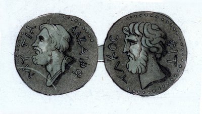 アルセー（紀元前630年頃～紀元前580年頃）。ギリシャの詩人。19世紀初頭のエングレーヴィング。 作： Unknown artist