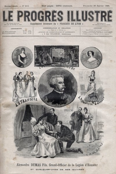 アレクサンドル・デュマ・ジュニア - レジオン・ドヌール勲章とその作品 - 1895年の "Le Progres illustrious "誌に掲載された写真 作： Unknown artist