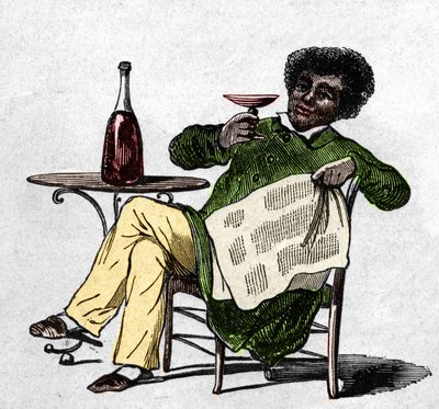 ワインを飲むフランスの作家、アレクサンドル・デュマ父（1802-1870）。 作： Unknown artist