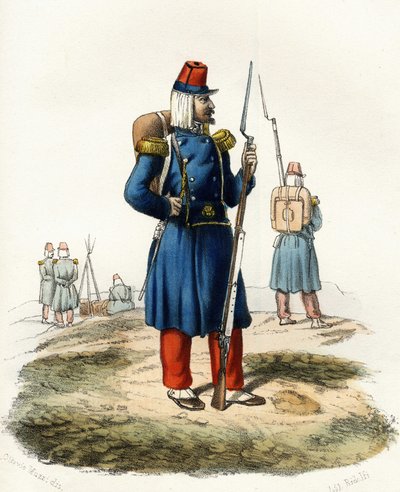 1830年のアフリカ遠征時のフランス軍の軽装歩兵「アルジェリー」。Leone Galibert著「Storia d