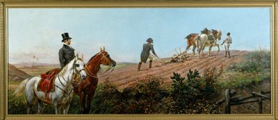 ナポレオンがセント・ヘレナで黒人の使用人の監督の下で耕す様子を描いた寓意画、オリヴィエ・ピシャ（1825 - 1912）の油彩・カンヴァス。 作： Unknown artist