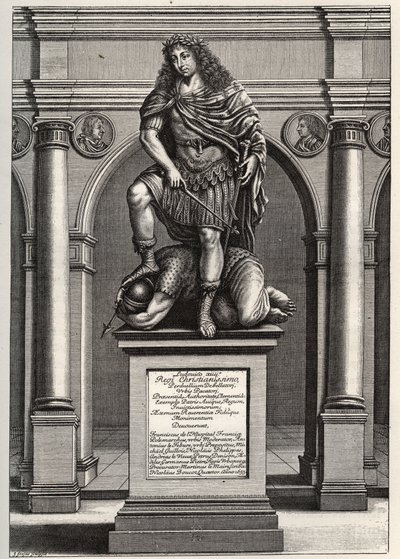 ルイ14世（1638-1715）が敵を打ち破る様子を描いた寓意画。1653年にJ.フローネが描いたエングレーヴィング。個人蔵。 作： Unknown artist